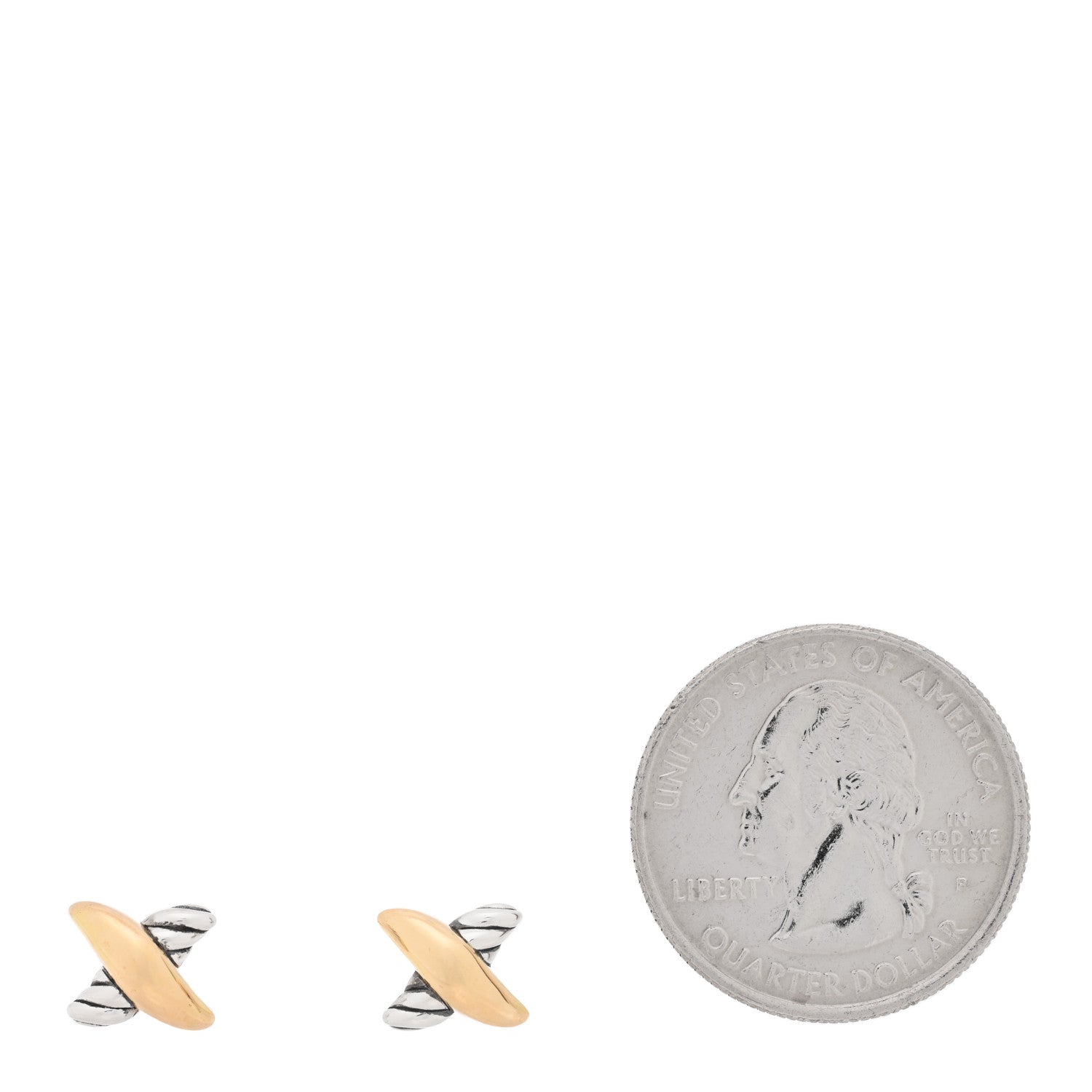 David Yurman Sterling Silver 18K Yellow Gold Petite X Stud Earrings 2 of 4