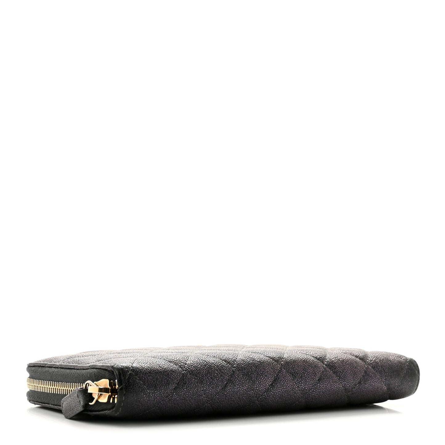 Iridescent Caviar Quilted Large Zip Around Organizer Wallet Black