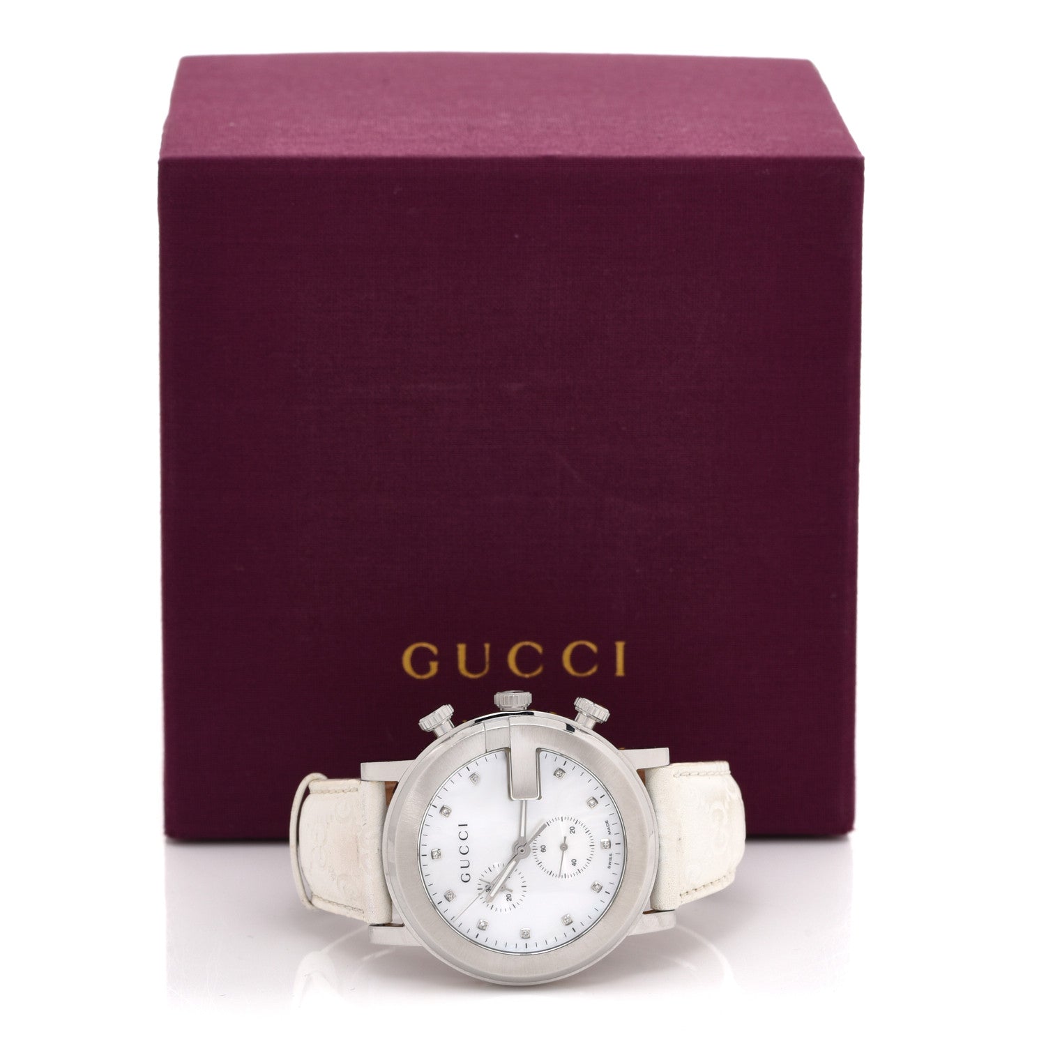 Gucci Stainless Steel Calfskin Diamond Mother of Pearl 44mm 101M G-Chrono Quartz Watch 5 of 5