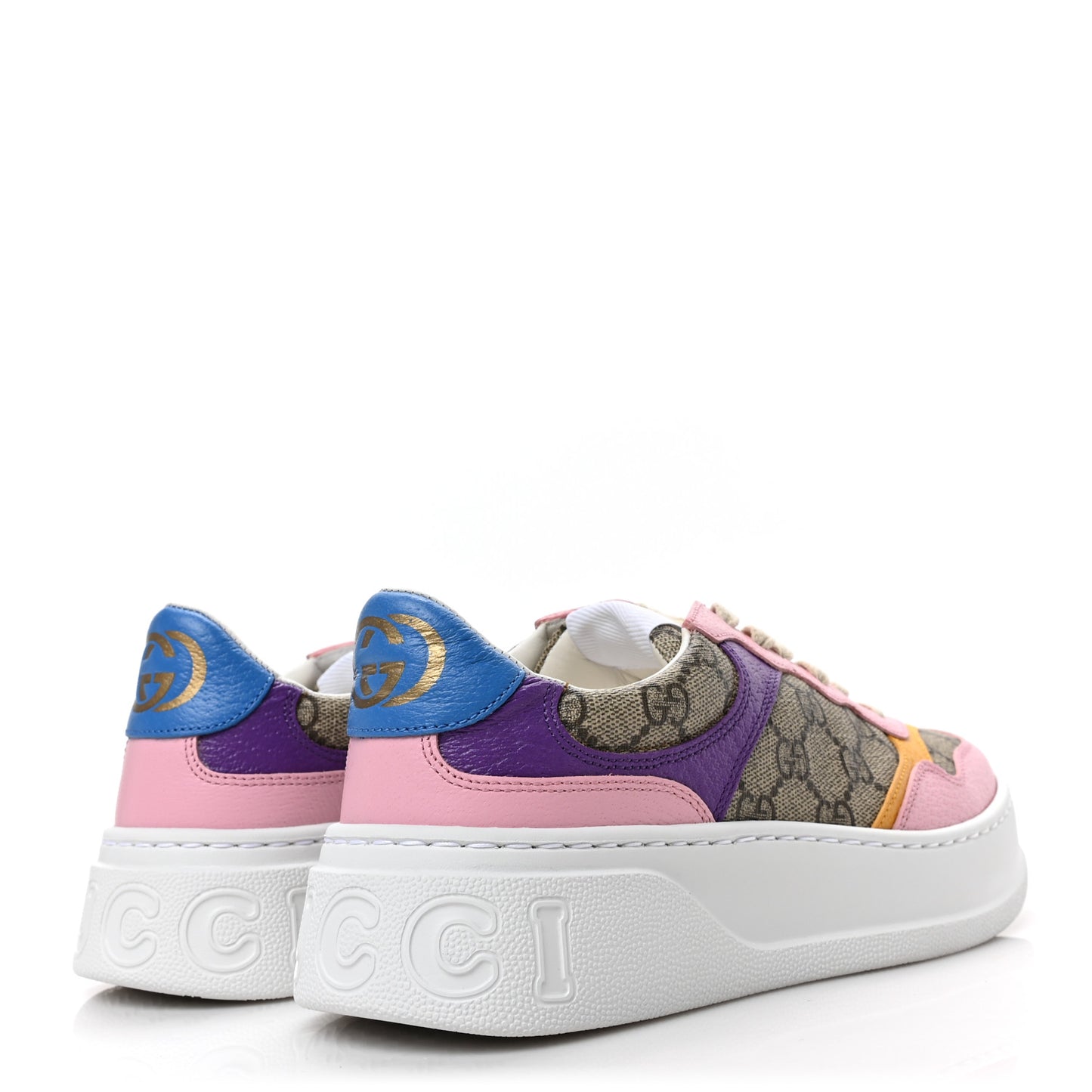 Calfskin GG Supreme Monogram Perforated Womens Platform 55mm Sneakers 38 Beige Ebony Sugar Pink Crop Shine Purple