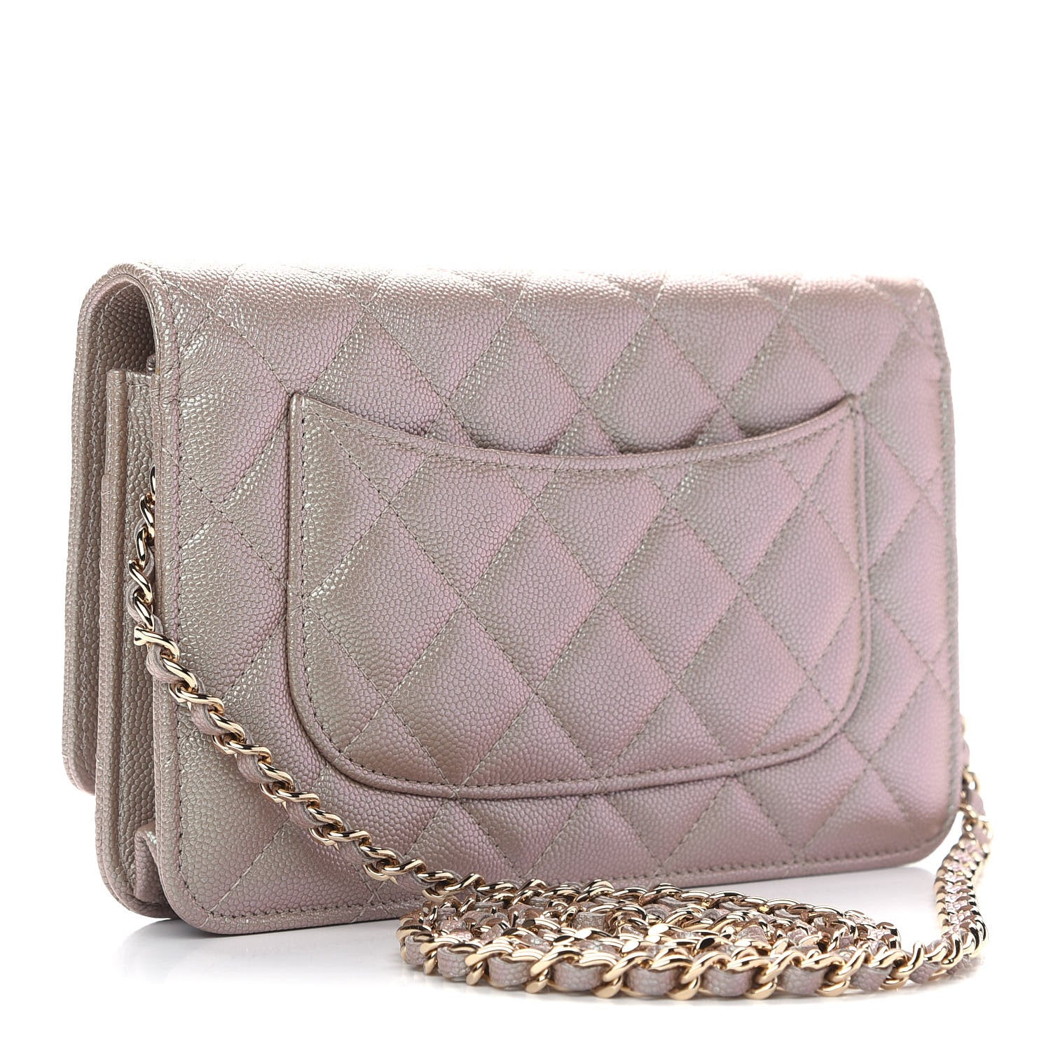 Chanel Iridescent Caviar Quilted Wallet On Chain WOC Beige 3 of 10
