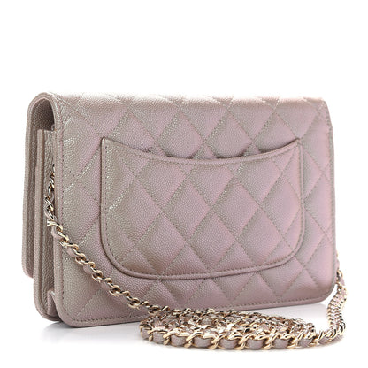 Chanel Iridescent Caviar Quilted Wallet On Chain WOC Beige 3 of 10