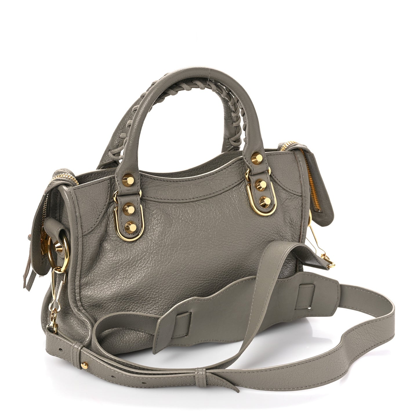 Chevre Gold Metallic Edge Hardware Mini City Gris Taupe