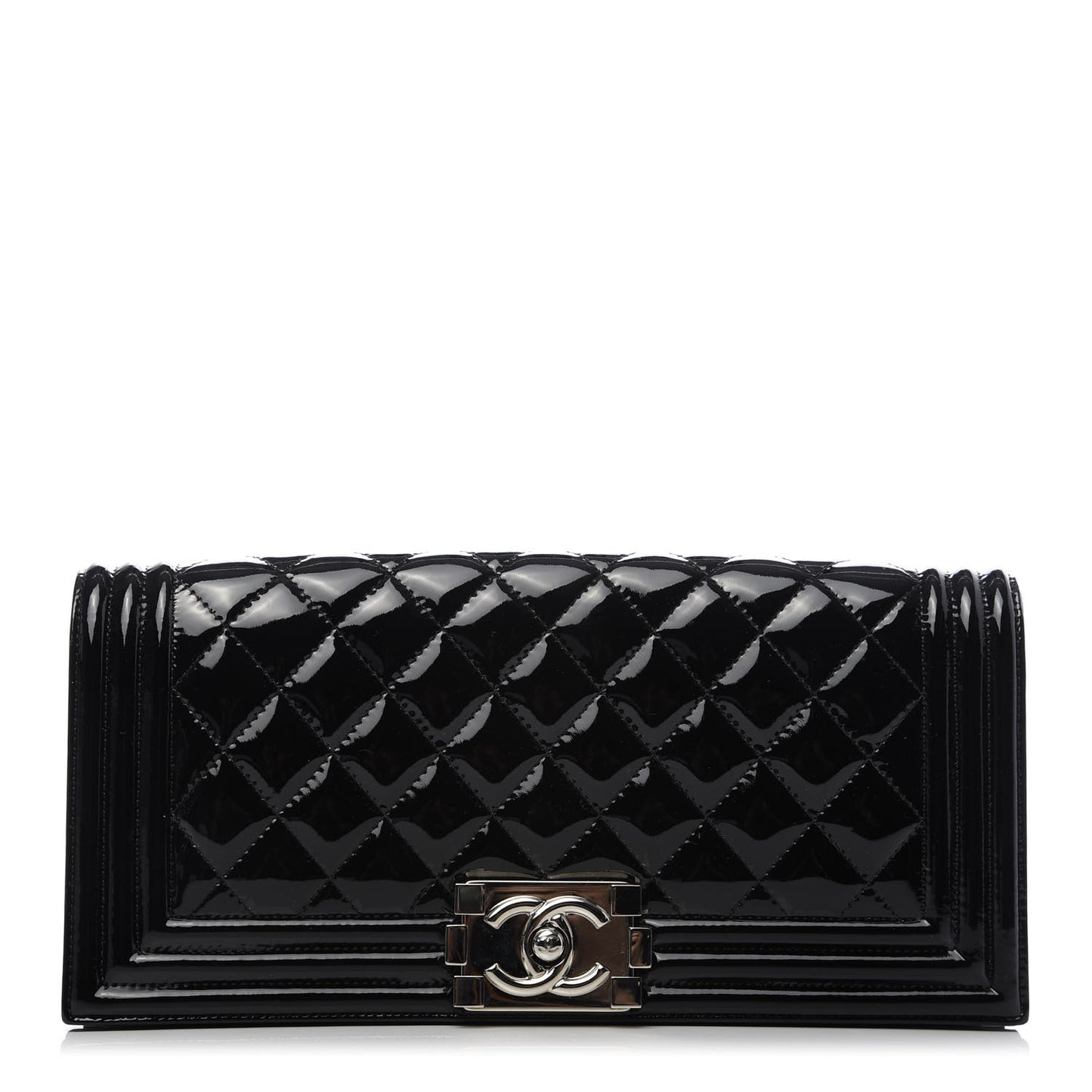 Patent Quilted Boy Flap Clutch Black