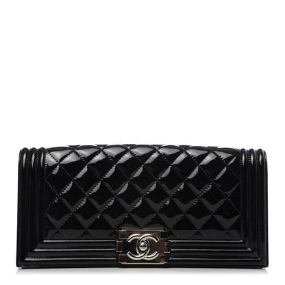Chanel Patent Quilted Boy Flap Clutch Black 1 of 10