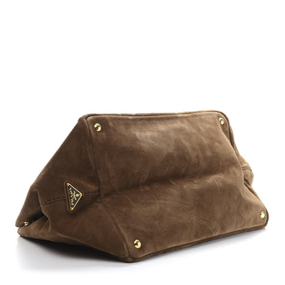 Prada Suede Scamosciato Logo Tote Sigaro 4 of 13