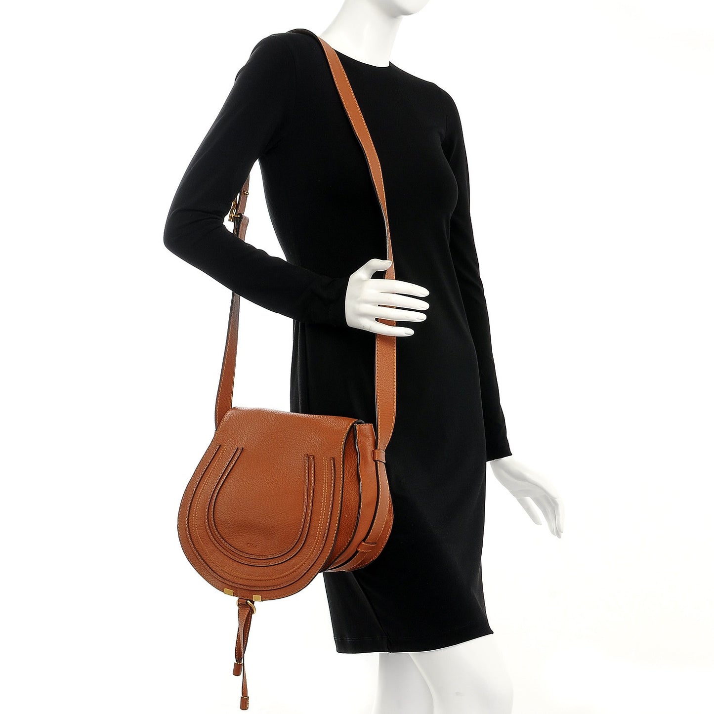 Calfskin Medium Marcie Round Crossbody Bag Tan