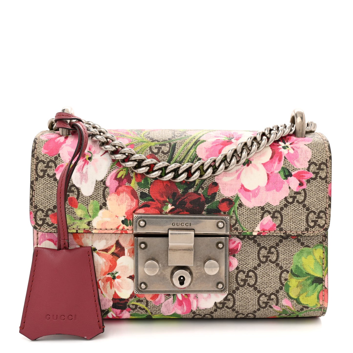 GG Supreme Monogram Blooms Small Padlock Shoulder Bag Beige Multicolor Dry Rose