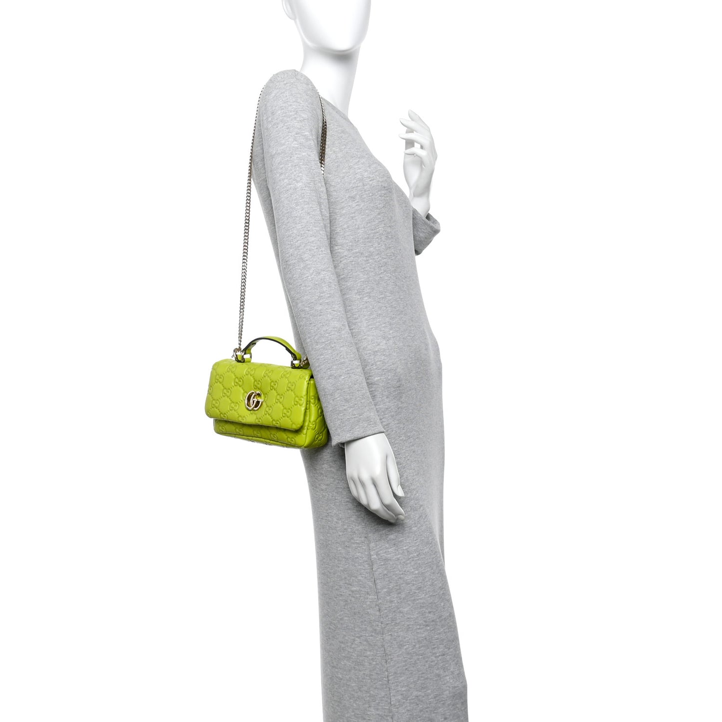 Lambskin Embossed Mini GG Milano Top Handle Shoulder Bag Light Green