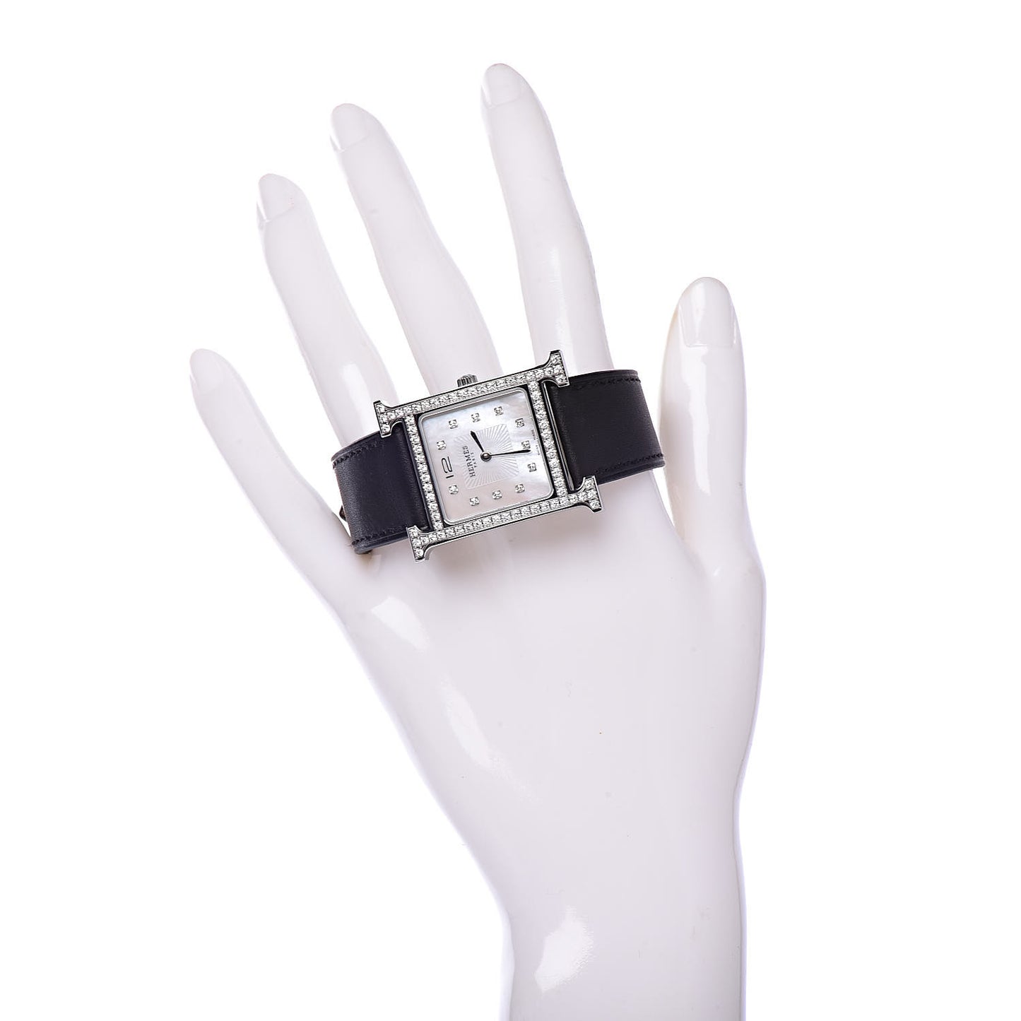 Stainless Steel Barenia Diamond Bezel Mother of Pearl 26mm Heure H Hour Quartz Watch Noir