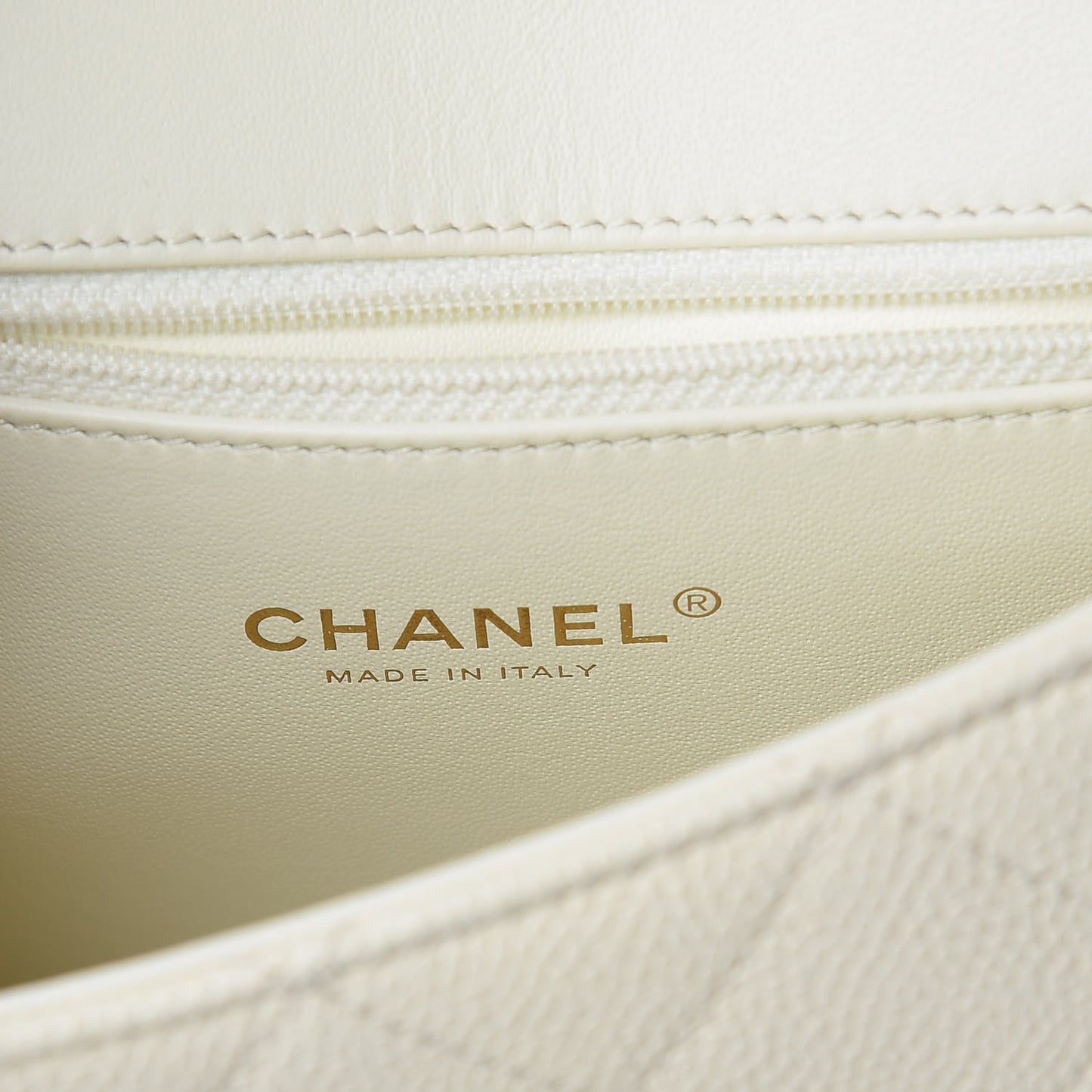 Caviar Quilted Grommet Embellished Piercing Chic Flap Bag Ivory