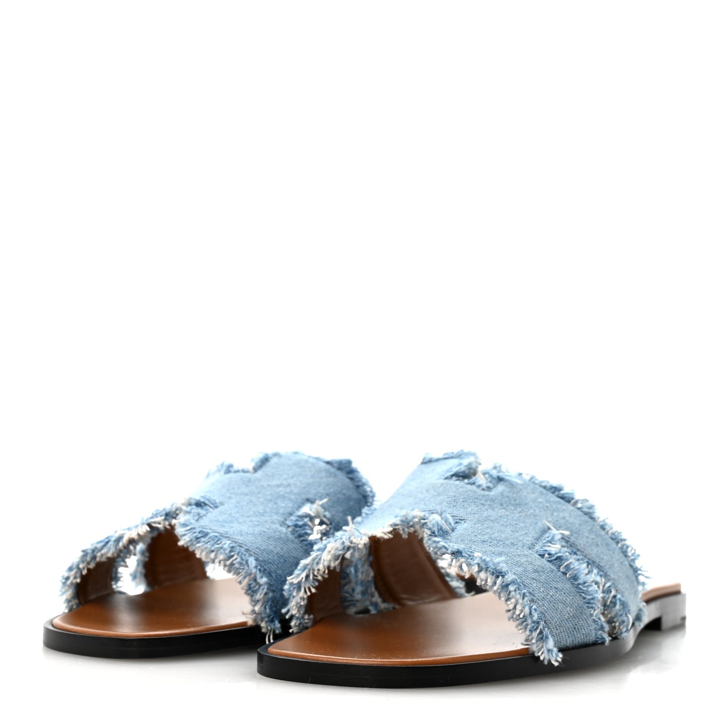 Denim Oran Fringe Sandals 40 Bleu Clair