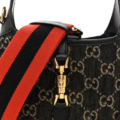 Gucci Jacquard Black Denim GG Monogram Textured Dollar Calfskin Mini Jackie 1961 Hobo Black Ivory 8 of 13