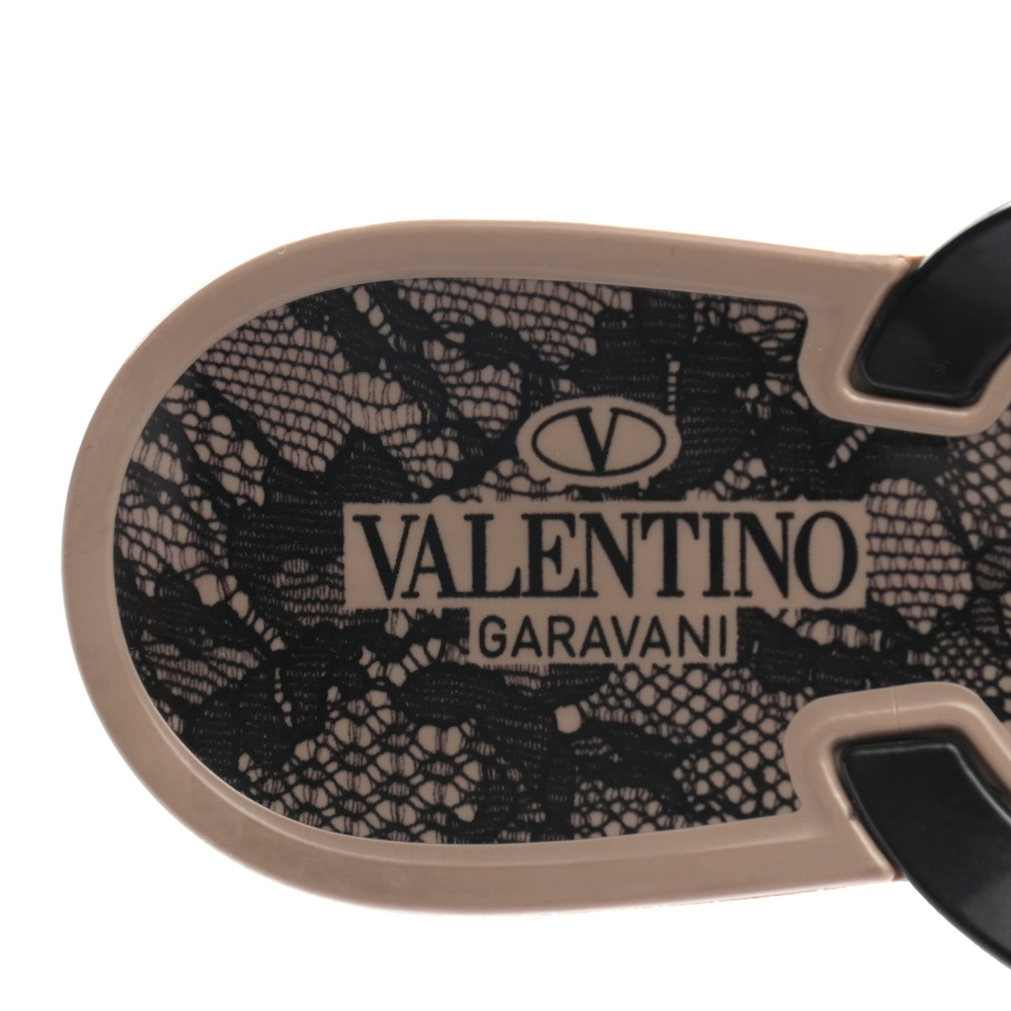 PVC Jelly Lace Print Bow Thong Sandals 40 Black Poudre