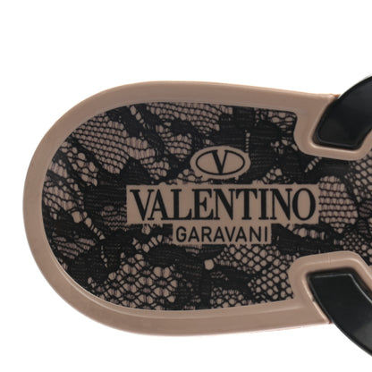 Valentino Garavani PVC Jelly Lace Print Bow Thong Sandals 40 Black Poudre 6 of 8