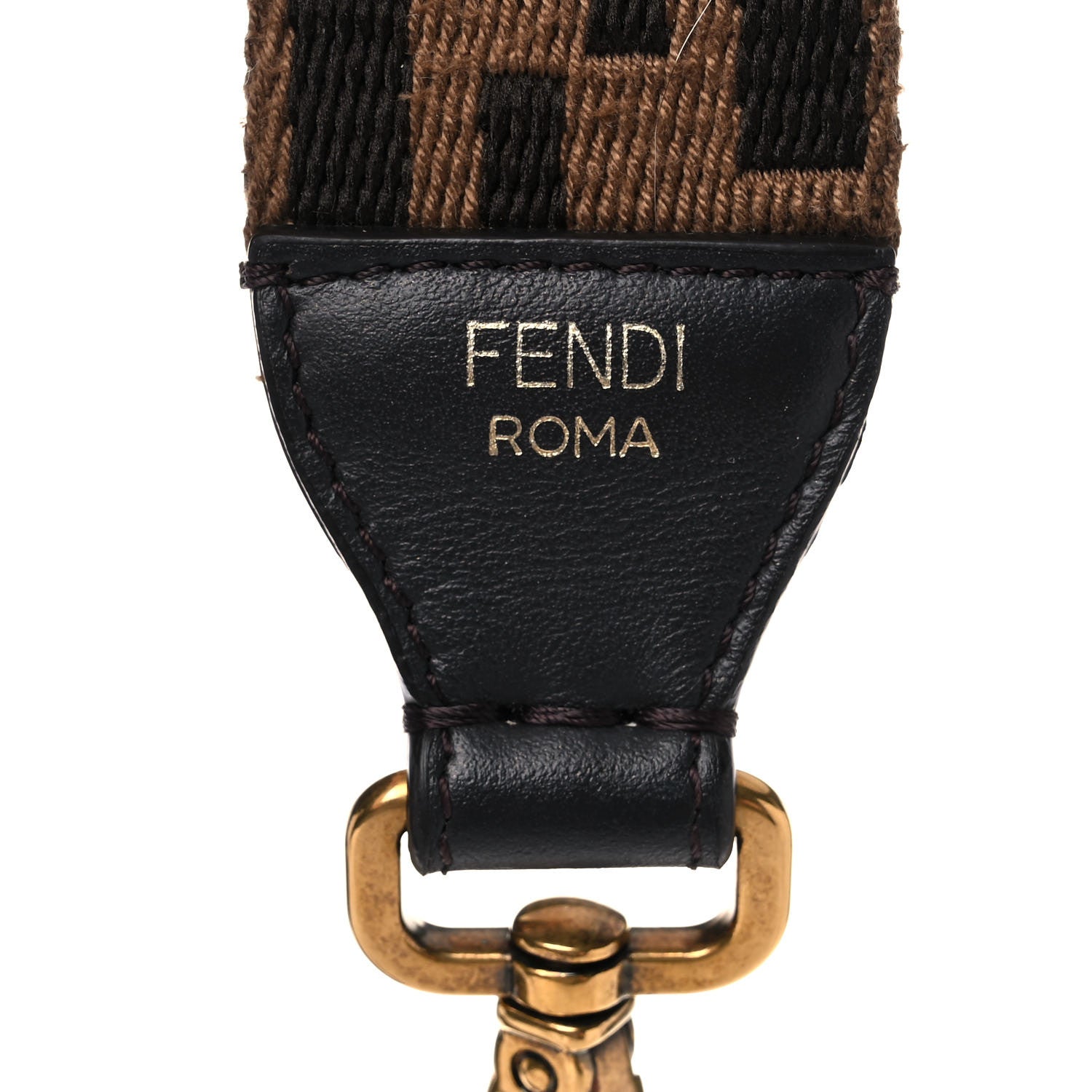 Fendi Ribbon Vitello Century FF 1974 Flat Studded Strap You Fango Marrone Ebano 3 of 8