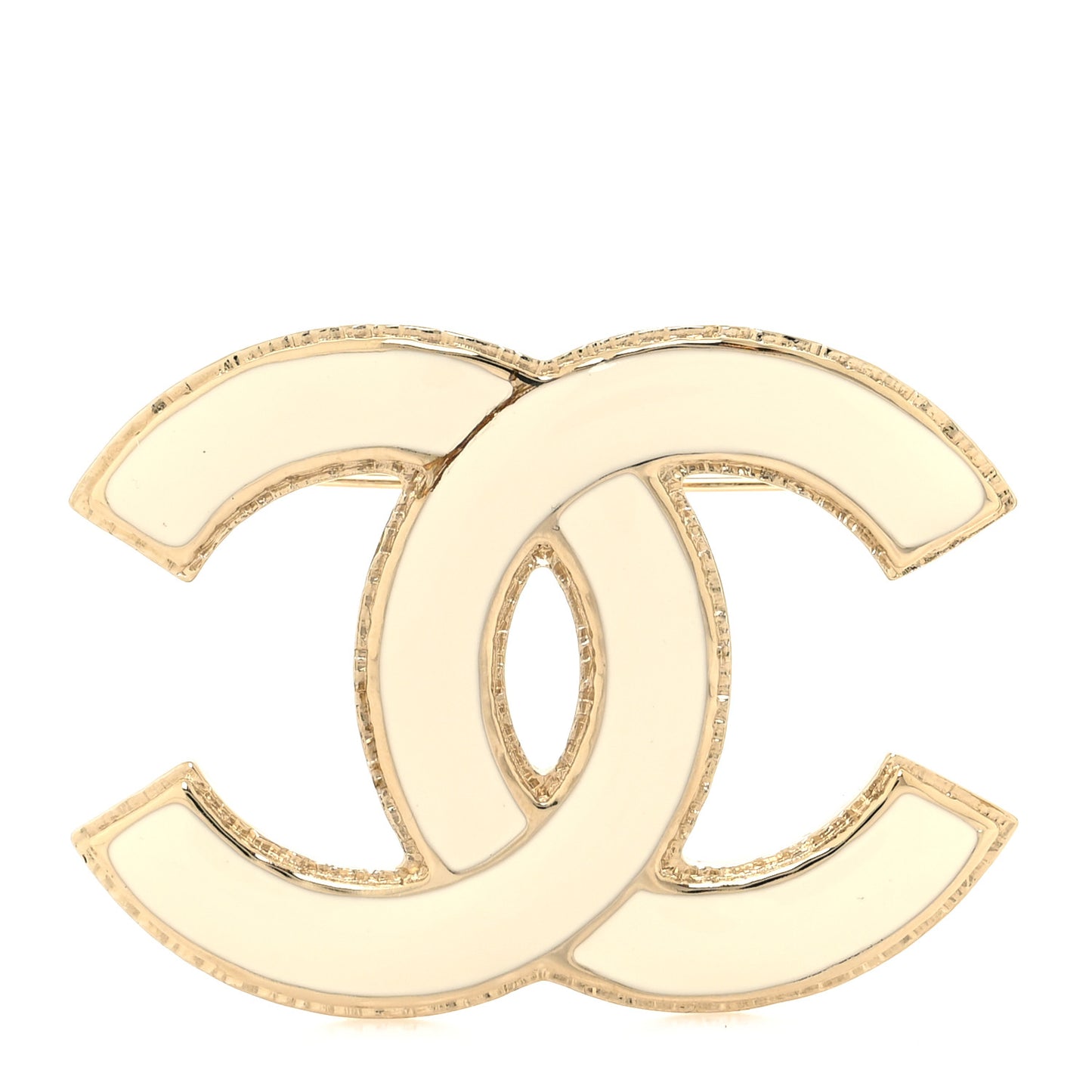 Metal Enamel CC Brooch White Light Gold