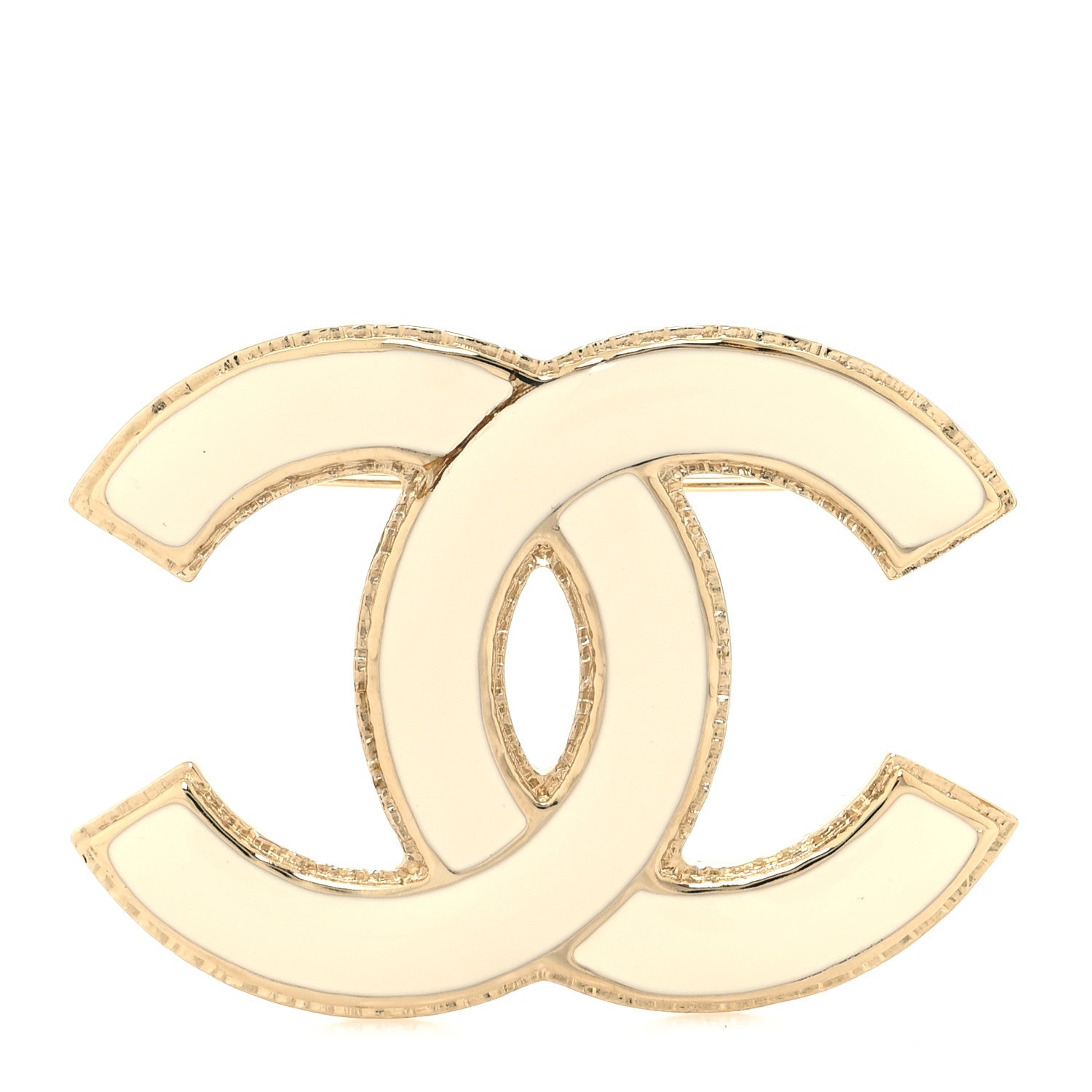 Chanel Metal Enamel CC Brooch White Light Gold 1 of 3