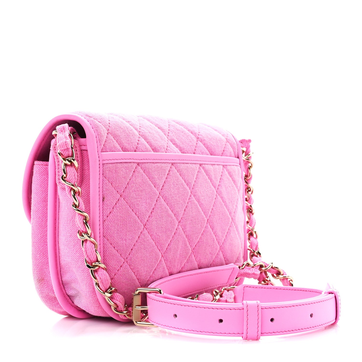 Chanel Denim Quilted Small Messenger Flap Neon Pink 3 of 12