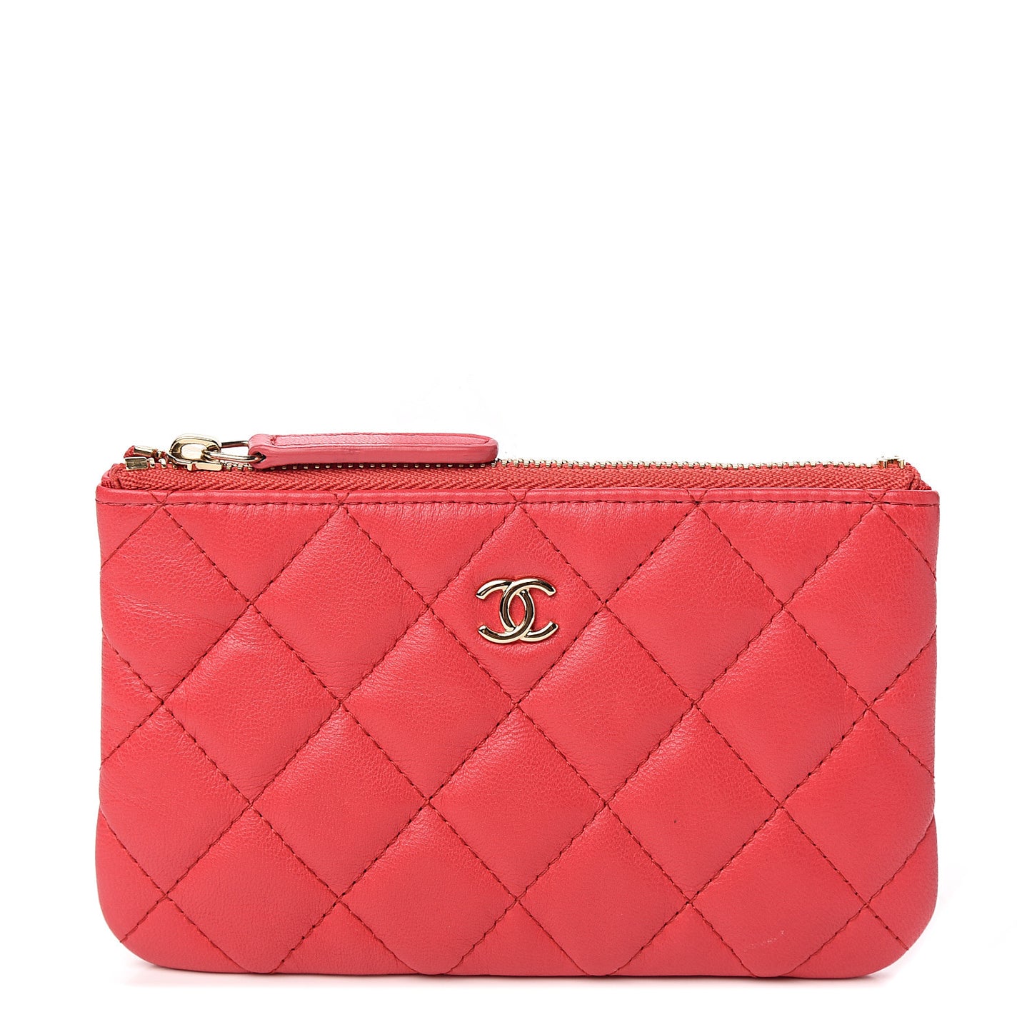 Lambskin Quilted Small Cosmetic Case Dark Pink