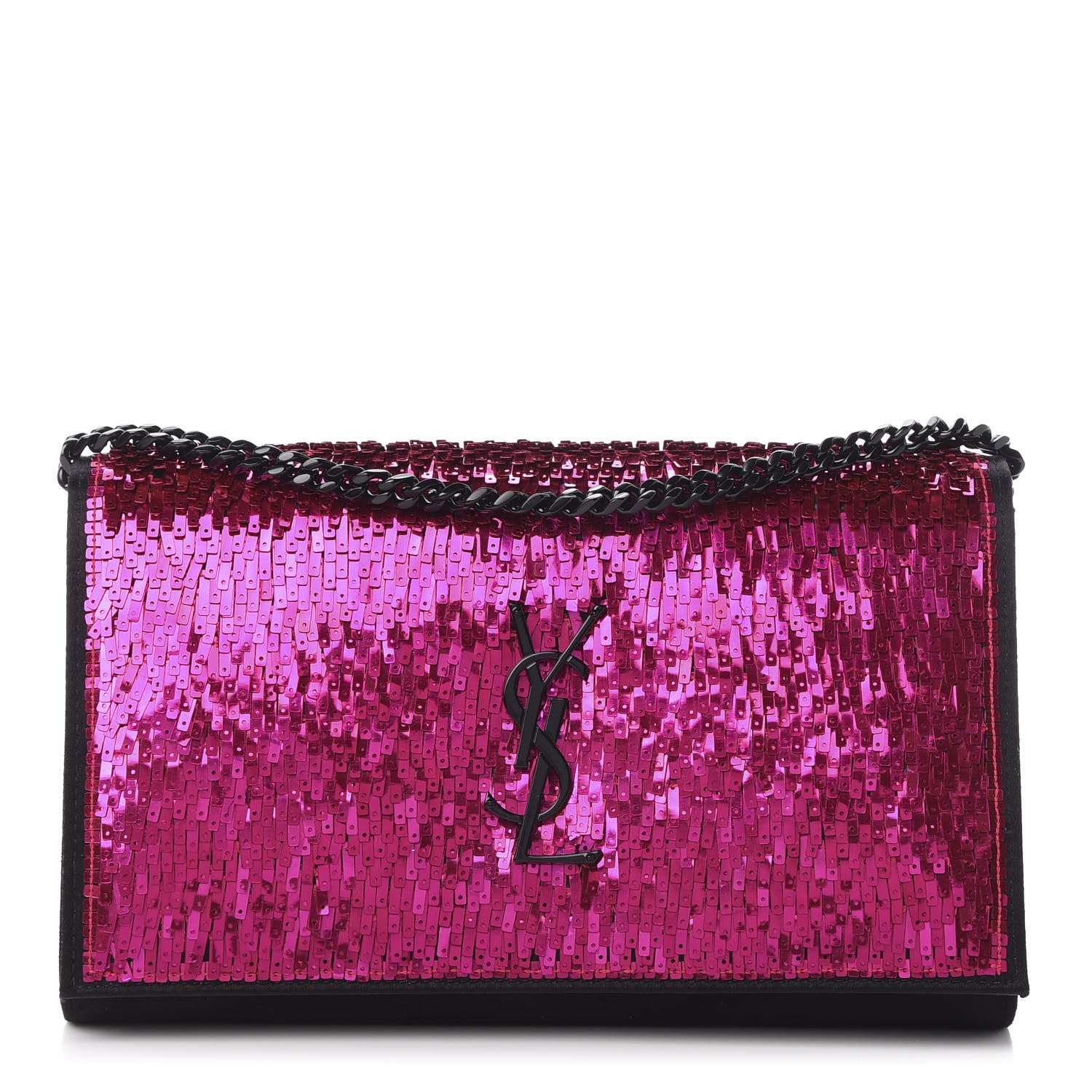 Saint Laurent Sequin Suede Monogram Chain Wallet Fuchsia Black 1 of 10