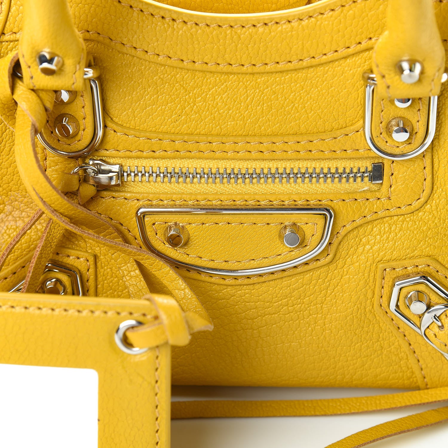 Balenciaga Chevre Silver Metallic Edge Hardware Nano City Jaune Epi 11 of 11