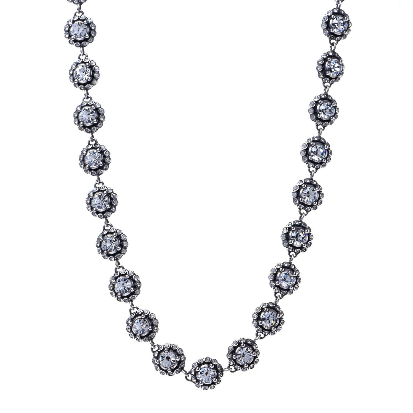Crystal Flower Necklace Silver Blue