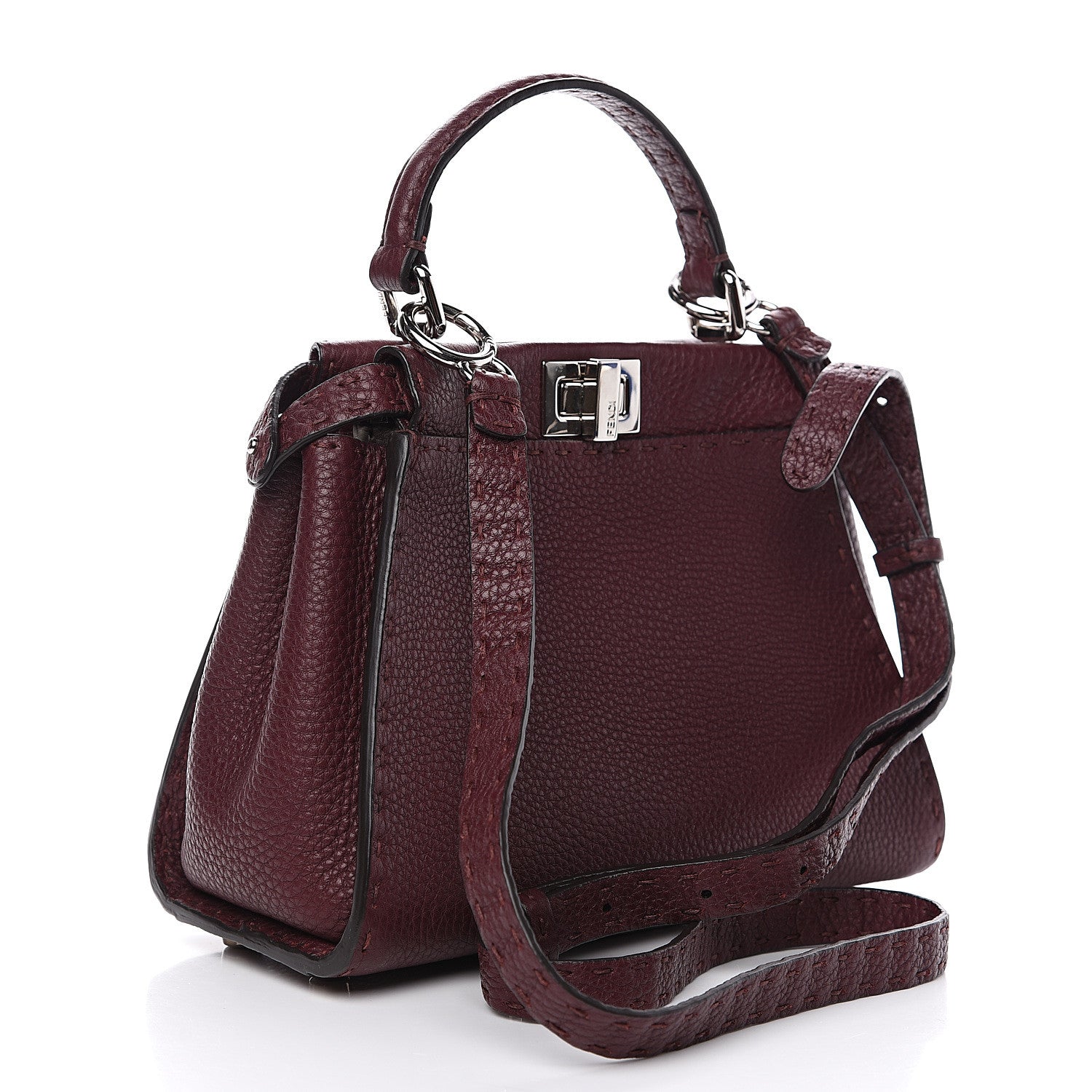 Fendi Cuoio Romano Selleria Bi-Color Mini Peekaboo Iconic Satchel Bordeaux Grigio Polvere 2 of 7