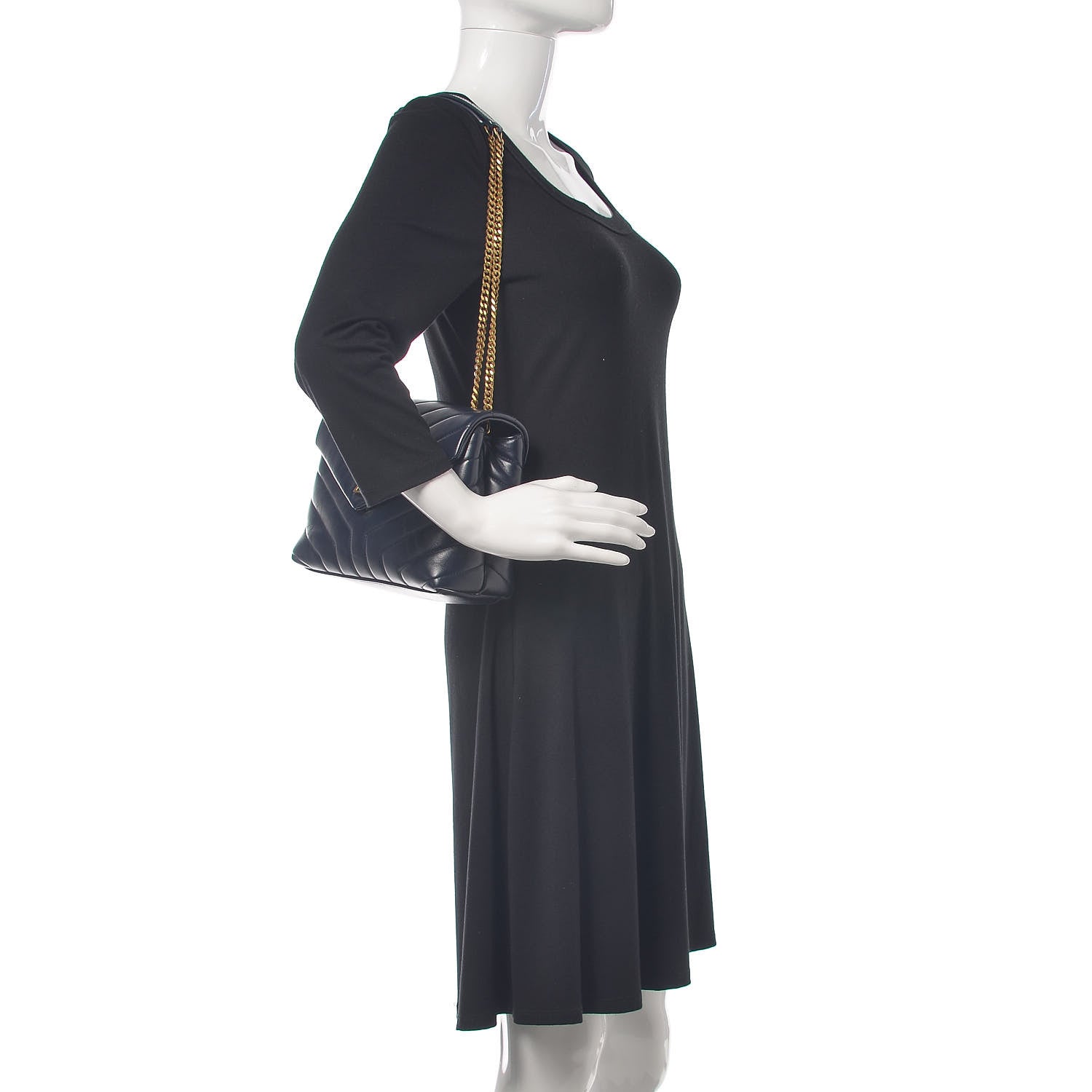 Saint Laurent Calfskin Y Quilted Monogram Small Loulou Chain Satchel Navy 2 of 10