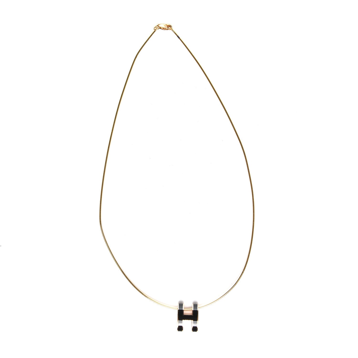Hermes Lacquered Gold Pop H Pendant Necklace Black 1 of 5
