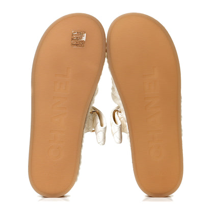 Chanel Cord Lambskin Quilted Logo Mules 39 Ivory 4 of 5