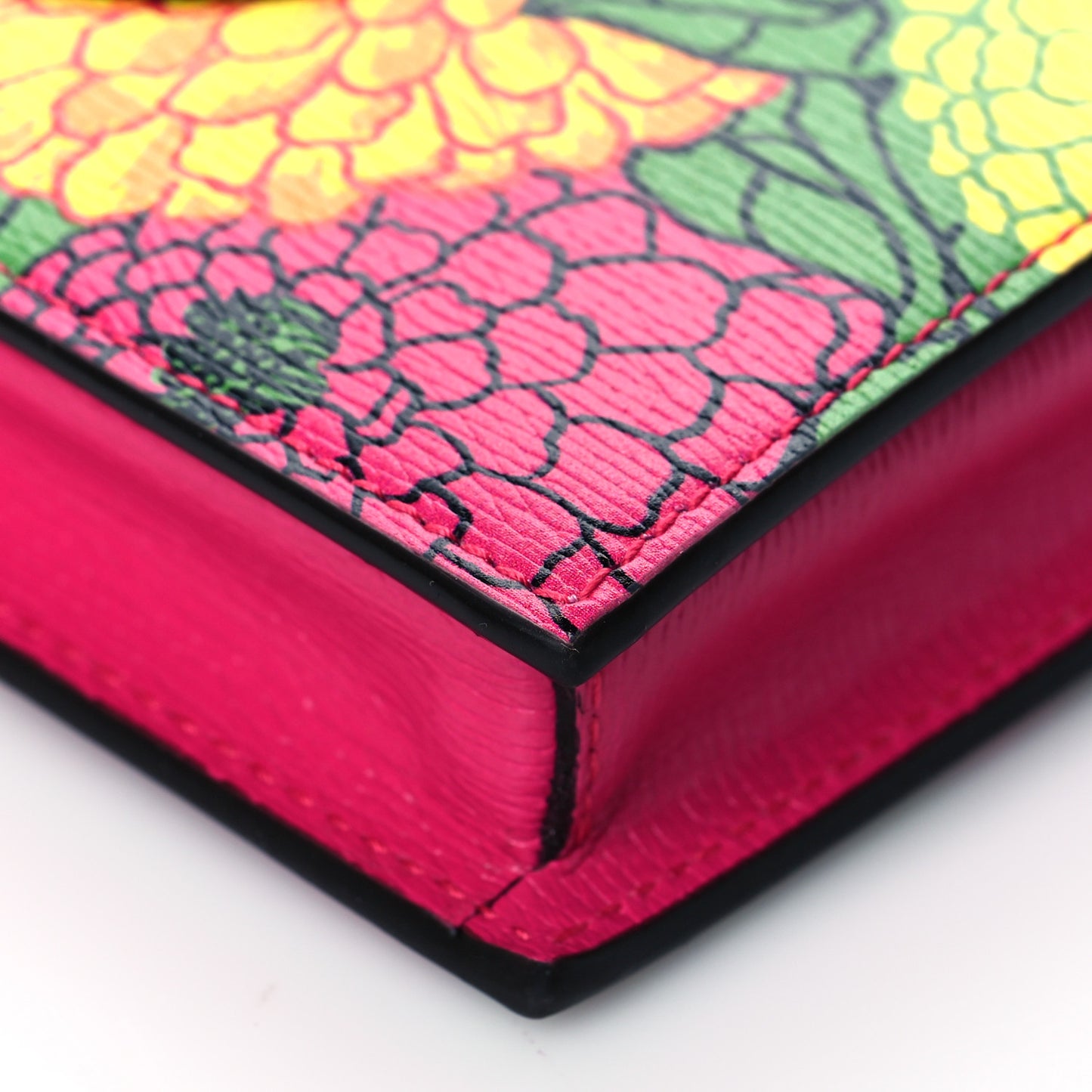 X KEN SCOTT Shangai Calfskin Pomponica Print Horsebit 1955 Wallet On Chain Multicolor Fuxia Pompon