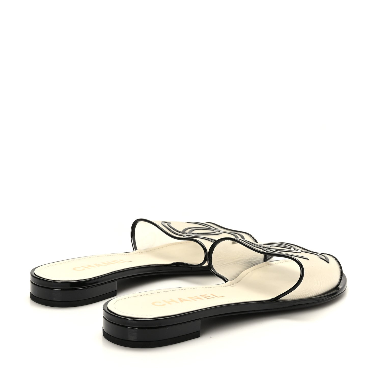 Mesh Patent Calfskin CC Sandal Mule 39.5 Beige Black