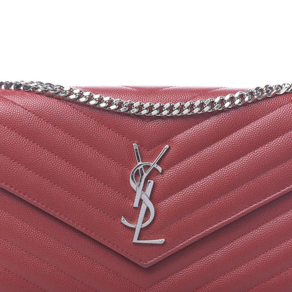 Saint Laurent Grain De Poudre Matelasse Chevron Monogram Chain Wallet Rouge Eros 9 of 10