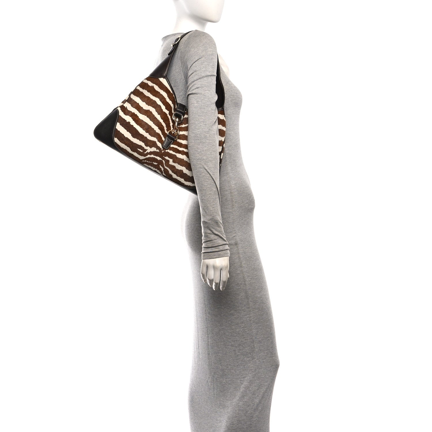 Gucci Pony Hair Zebra Print Medium Jackie O Bouvier Hobo Brown 2 of 10
