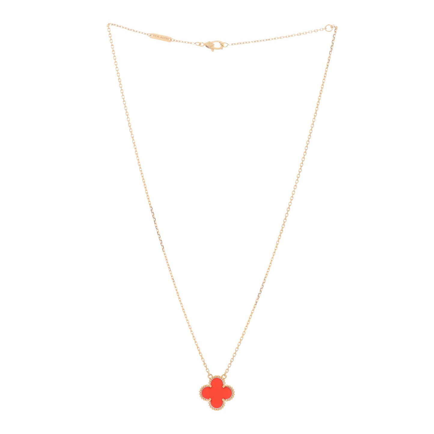 18K Yellow Gold Carnelian Vintage Alhambra Pendant Necklace
