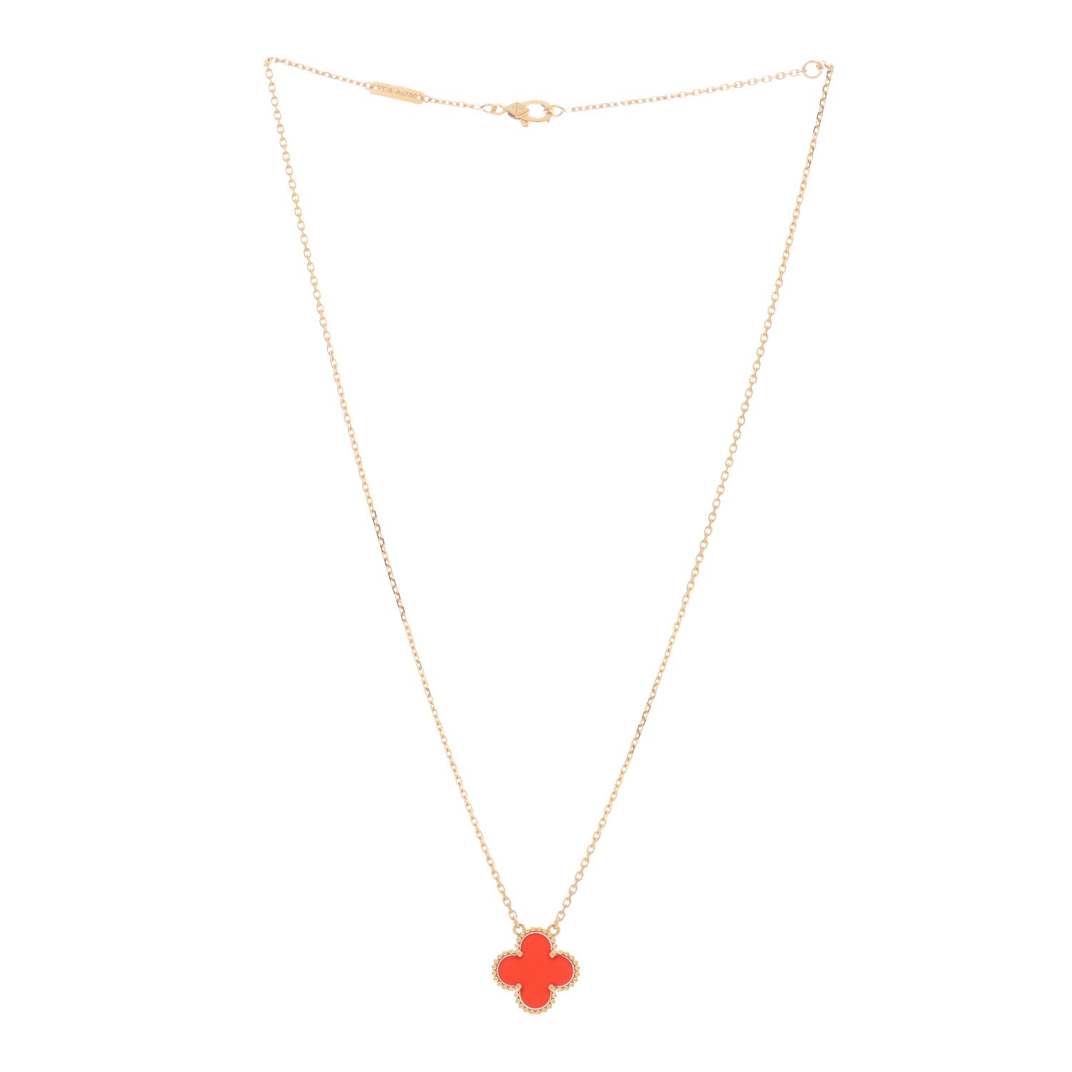 Van Cleef & Arpels 18K Yellow Gold Carnelian Vintage Alhambra Pendant Necklace 2 of 3