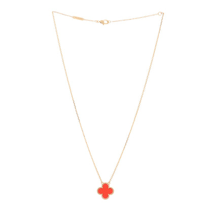 Van Cleef & Arpels 18K Yellow Gold Carnelian Vintage Alhambra Pendant Necklace 2 of 3