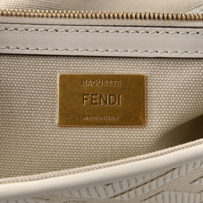 Fendi Canvas Vitello King Extra Strap FF Embroidered Baguette White Ice 6 of 11
