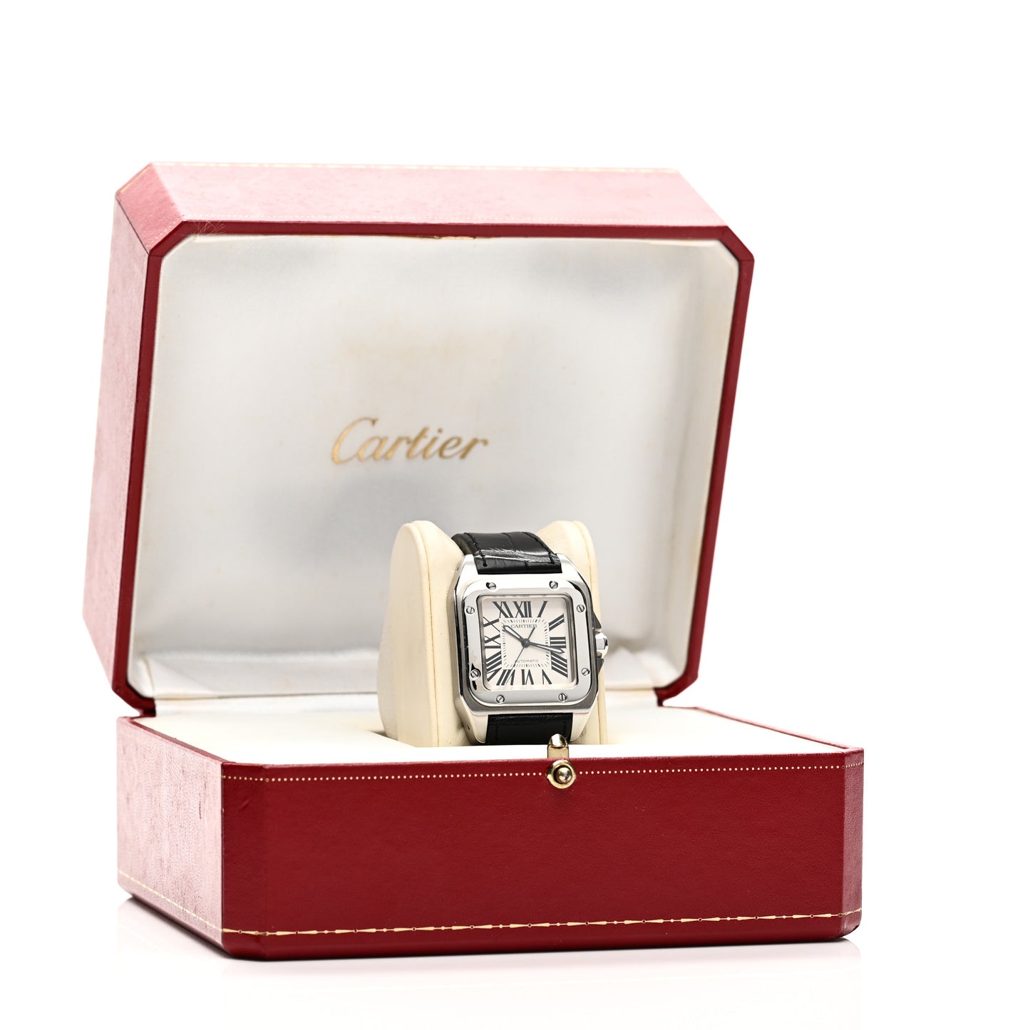 Stainless Steel Alligator 33mm Santos 100 Automatic Watch