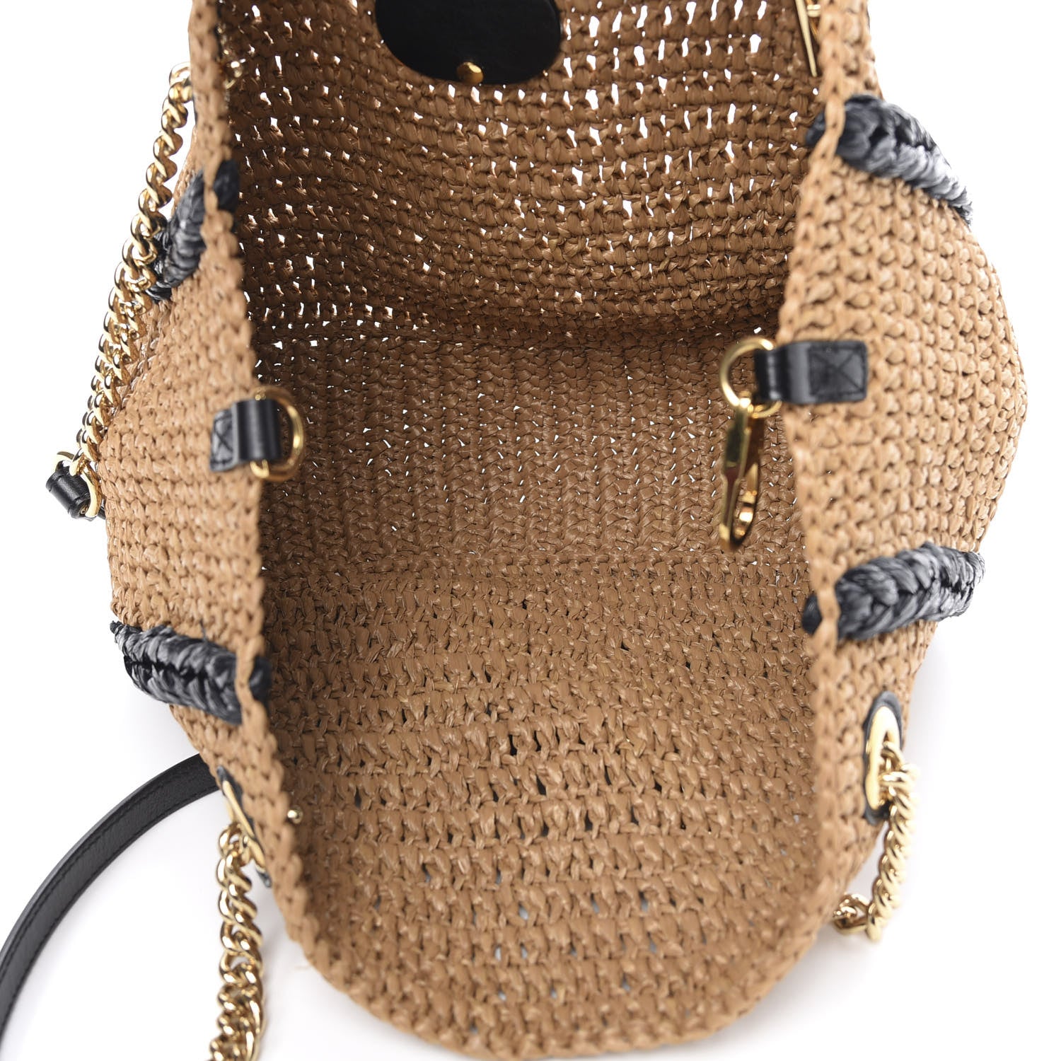 Gucci Raffia Effect Medium GG Marmont Shoulder Tote Bag Natural Black 5 of 11