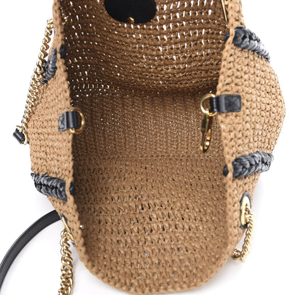 Gucci Raffia Effect Medium GG Marmont Shoulder Tote Bag Natural Black 5 of 11