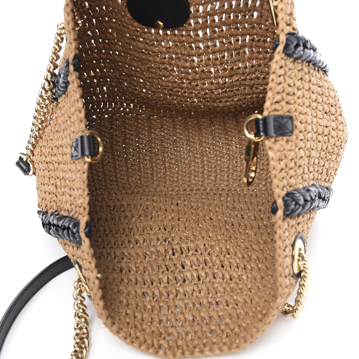 Raffia Effect Medium GG Marmont Shoulder Tote Bag Natural Black