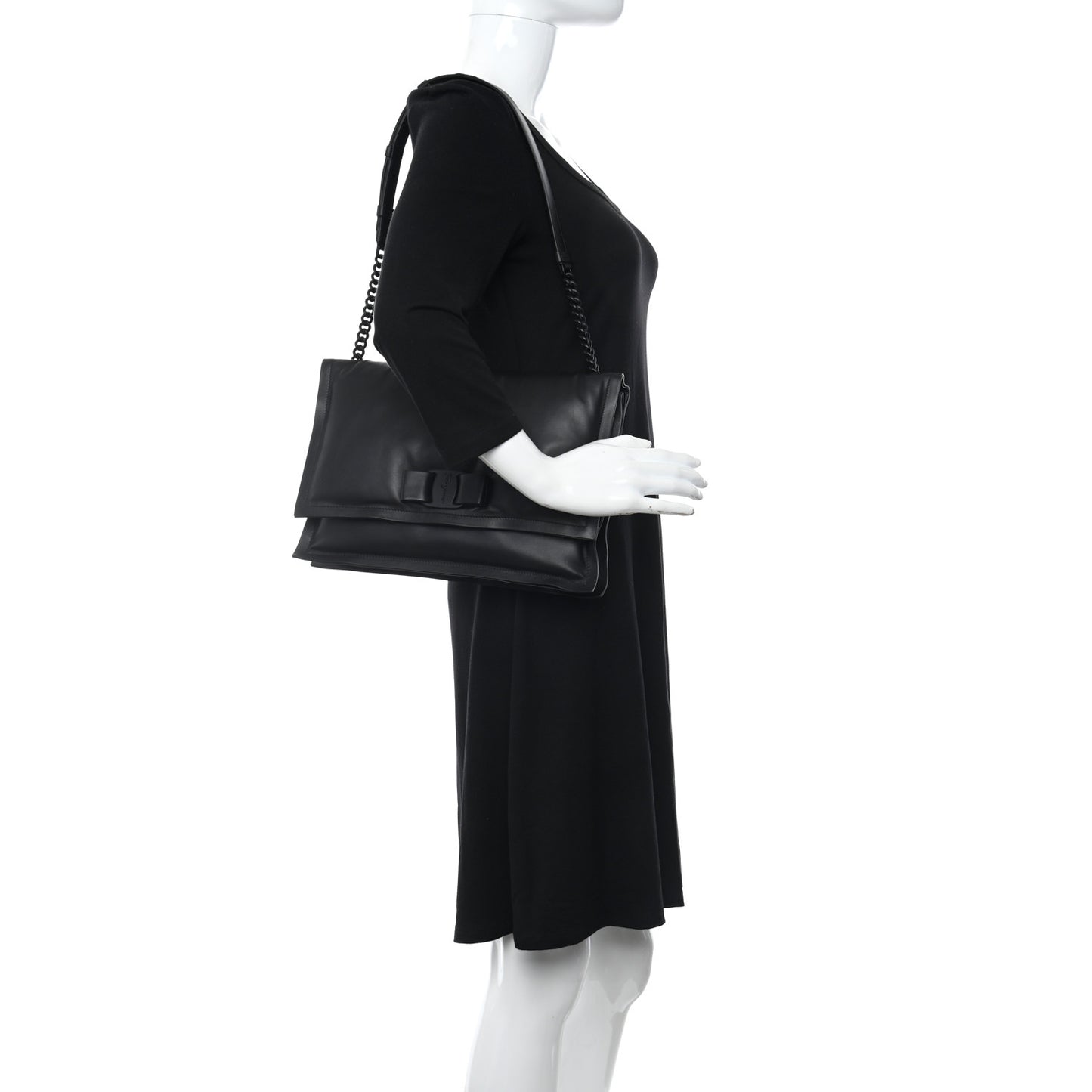 Calfskin Small Viva Bow Shoulder Bag Black