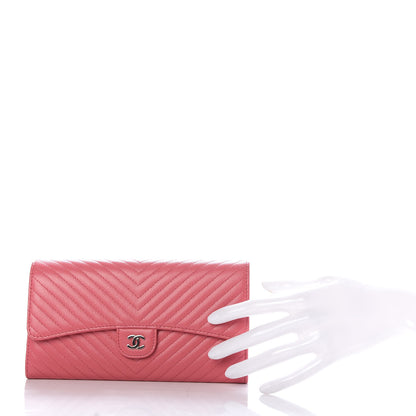 Chanel Caviar Chevron Quilted Large Gusset Flap Wallet Pink 2 of 8
