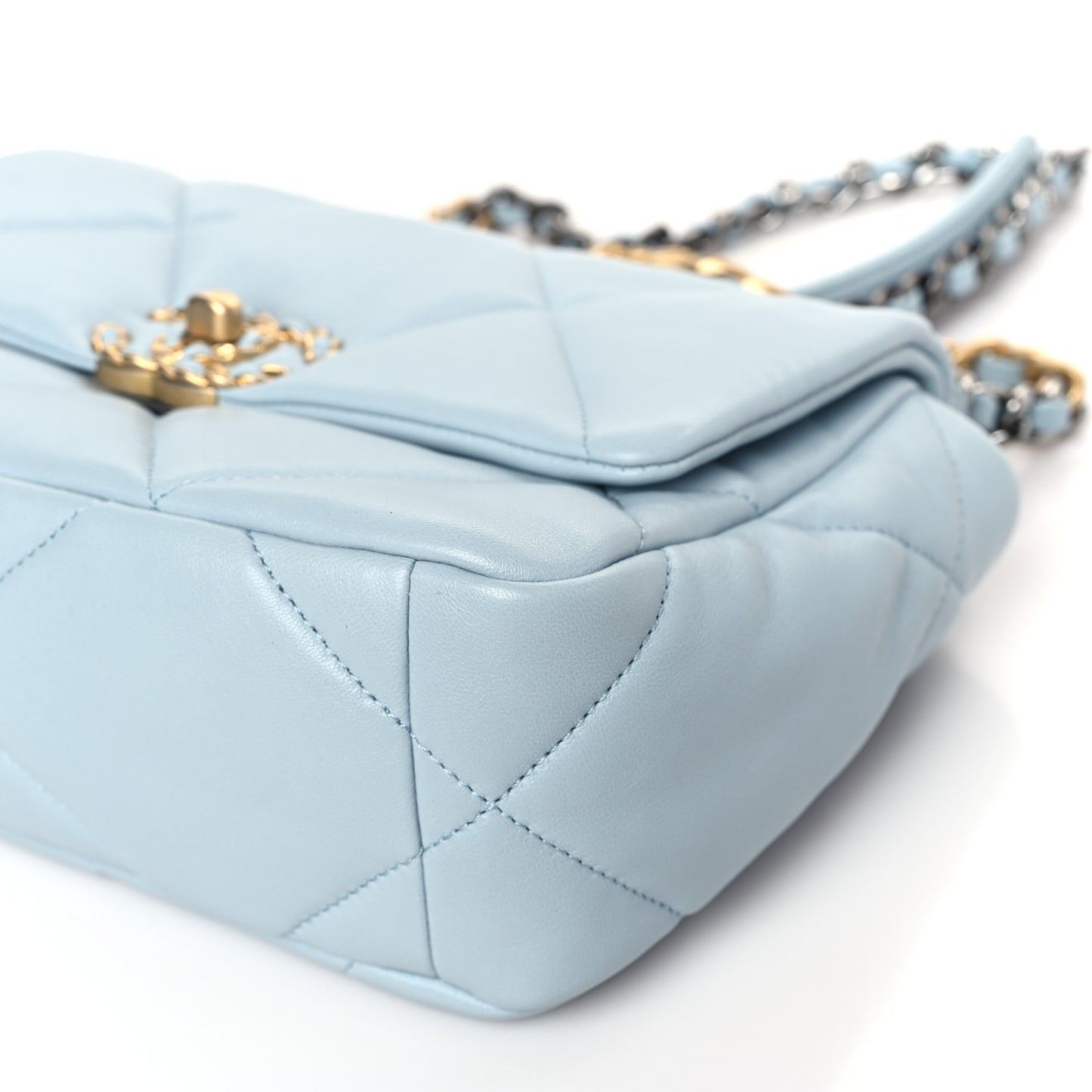Lambskin Quilted Medium Chanel 19 Flap Light Blue