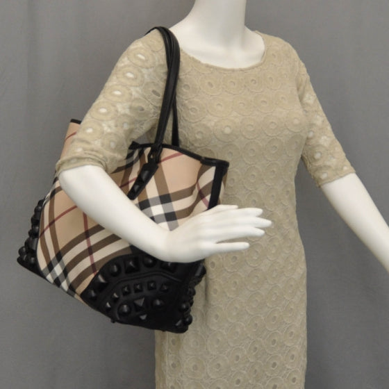 Burberry Nova Check Mega Stud Nickie Tote Black 2 of 9