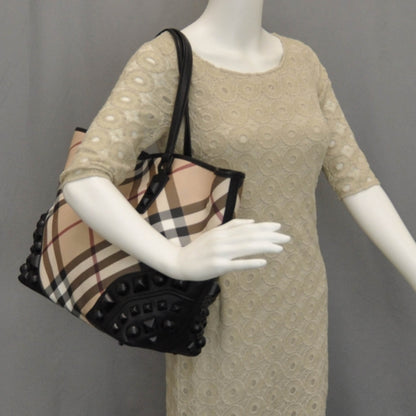 Burberry Nova Check Mega Stud Nickie Tote Black 2 of 9