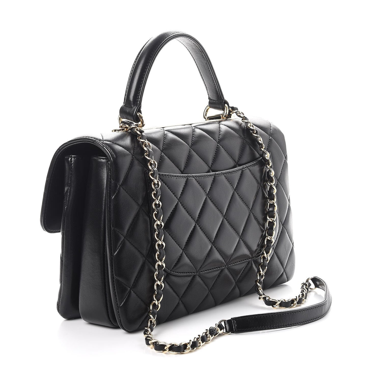 Lambskin Quilted Medium Trendy CC Flap Dual Handle Bag Black