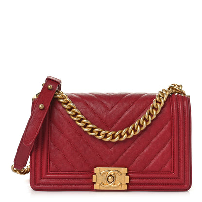 Chanel Caviar Chevron Quilted Medium Boy Flap Red 1 of 9